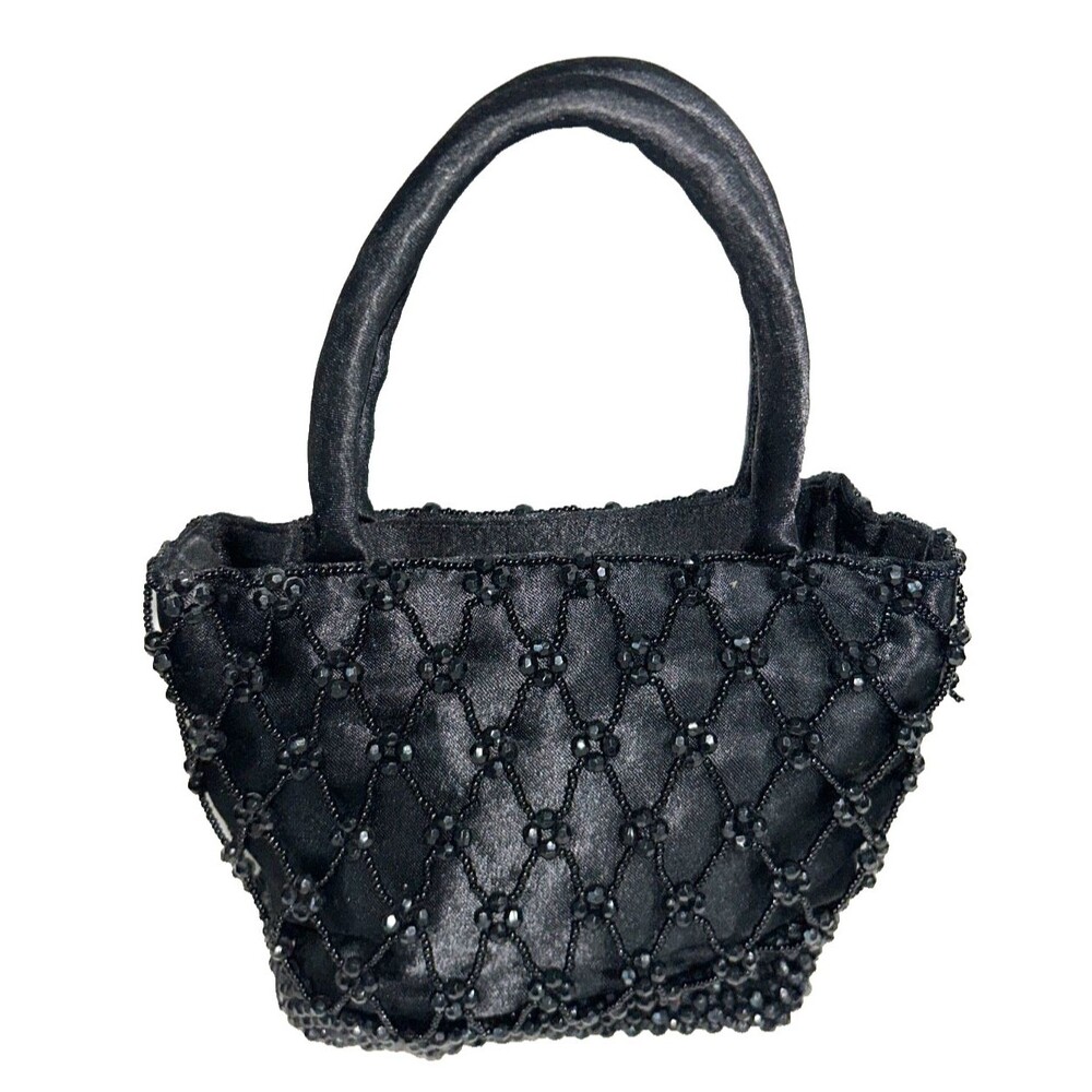 Lancôme Women’s Black Satin Beaded Evening Mini Tote Bag NWOT